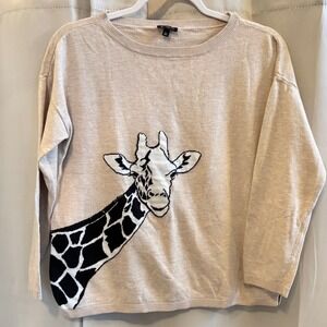 Vtg Talbots Womens Sweater Beige Giraffe Novelty Knit Retro Large Petite 19560
